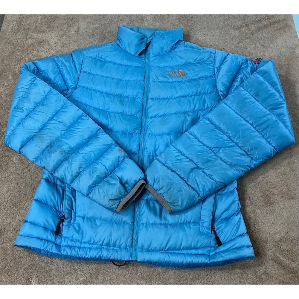 The North Face Summit Series Jacket Womens M Light Blue 800 Down Puffer L/S GOOD